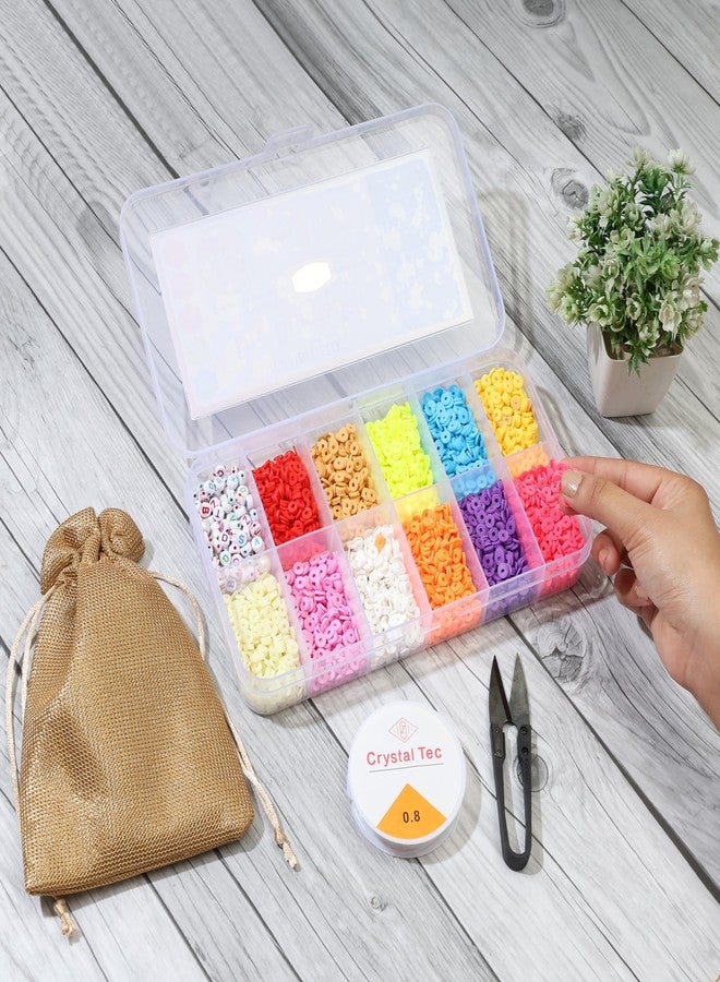 ambitieux Kids Craft Toy DIY Bracelet Making Beads Kit - 11 Colors of Clay, Alphabet, Thread Cutter, Elastic Thread, Jute Bag 5000+ pcs Beads for Crafting - Image 2